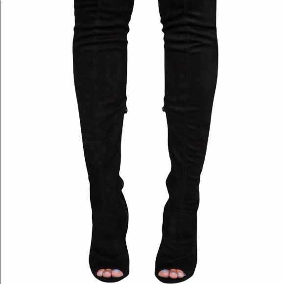 Public Desire Peep Toe Over The Knee Microsuede Boots - Picture 3 of 10